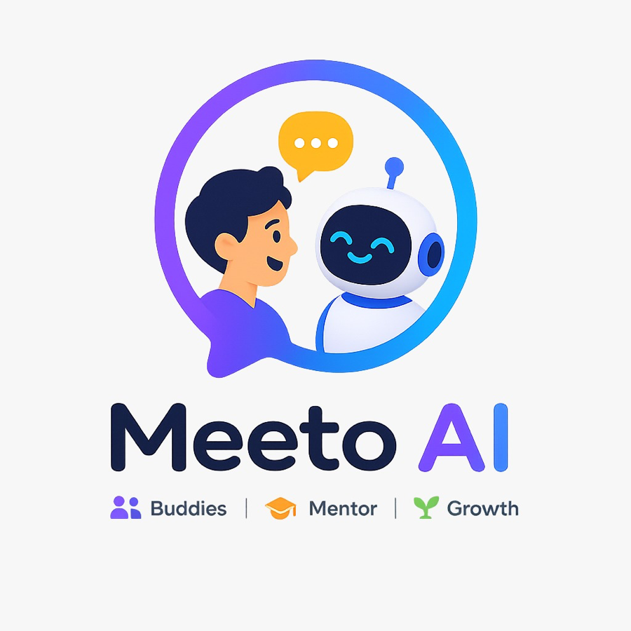 Meeto.AI logo with AI buddy mascot
